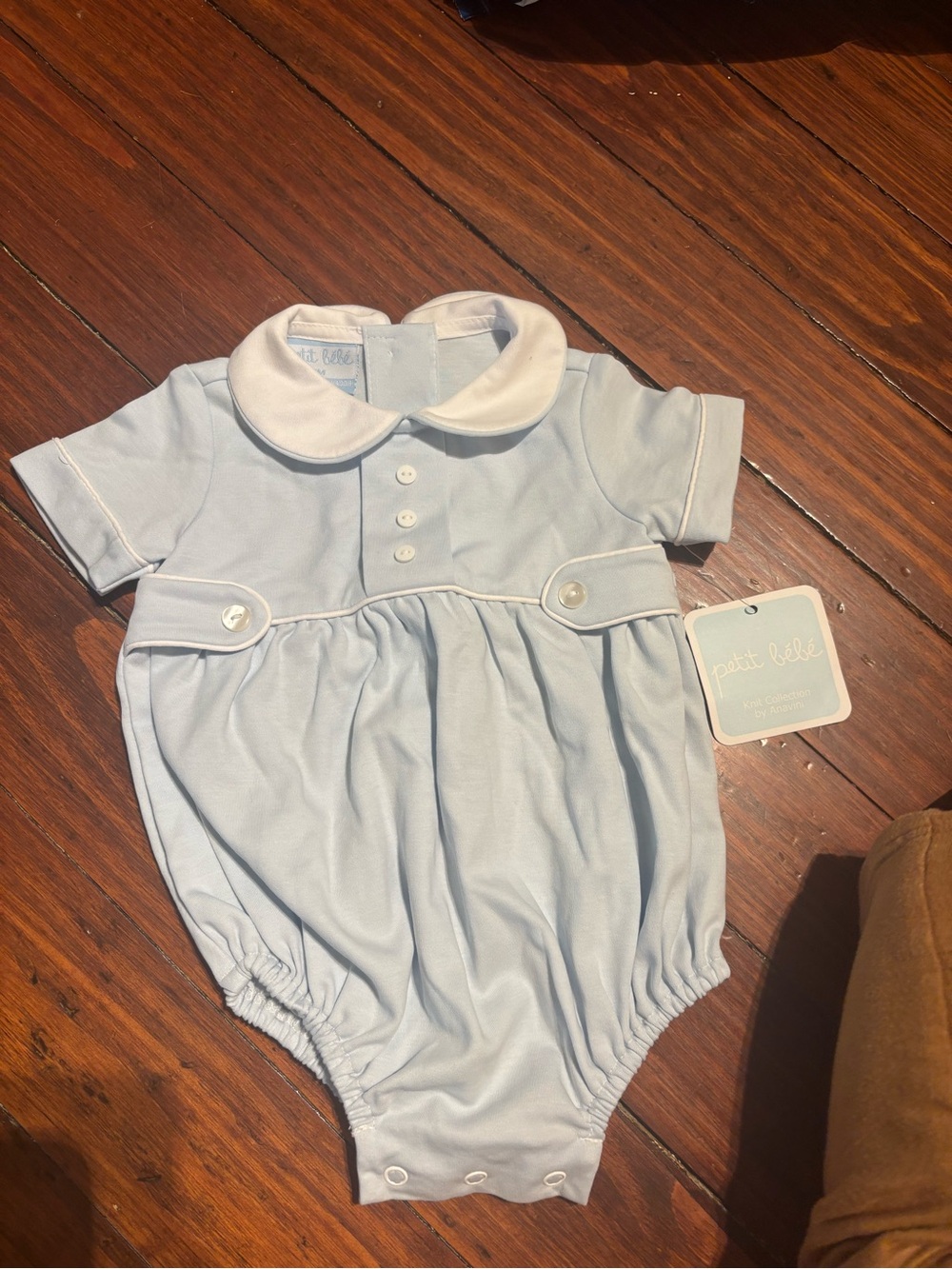 Petit Bebe PIMA COTTON Light Blue Peter Pan Collar Baby One-Piece